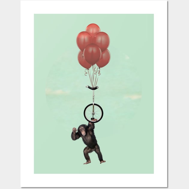 Unicycle monkey and balloons 02 Wall Art by Vin Zzep